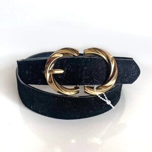 Pieces Suede Double Curved Buckle Belt in Black Size 85